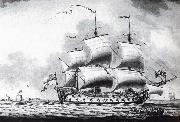 Francis Swaine A drawing of a British two-decker off Calshot Castle Spain oil painting artist